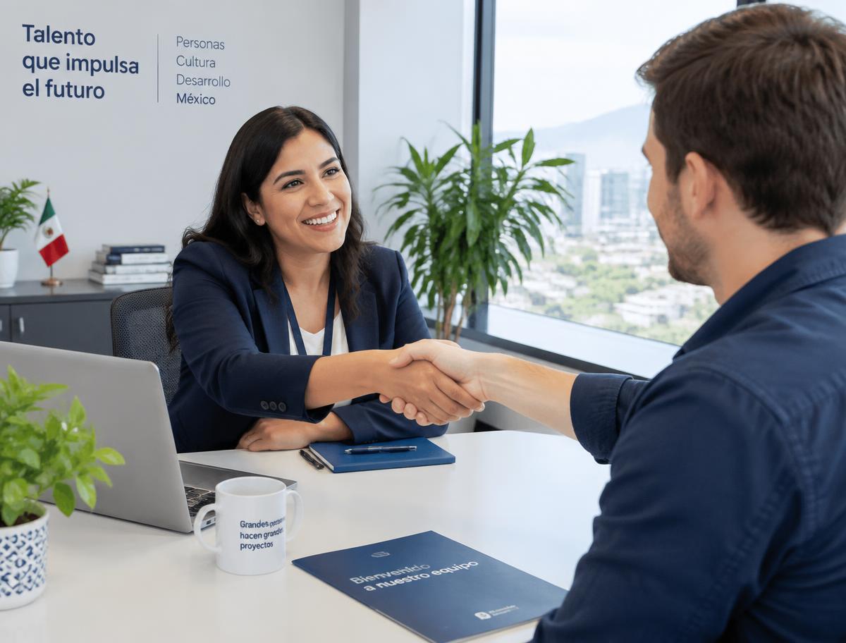 Responsable de Recursos Humanos recibiendo a un nuevo colaborador extranjero