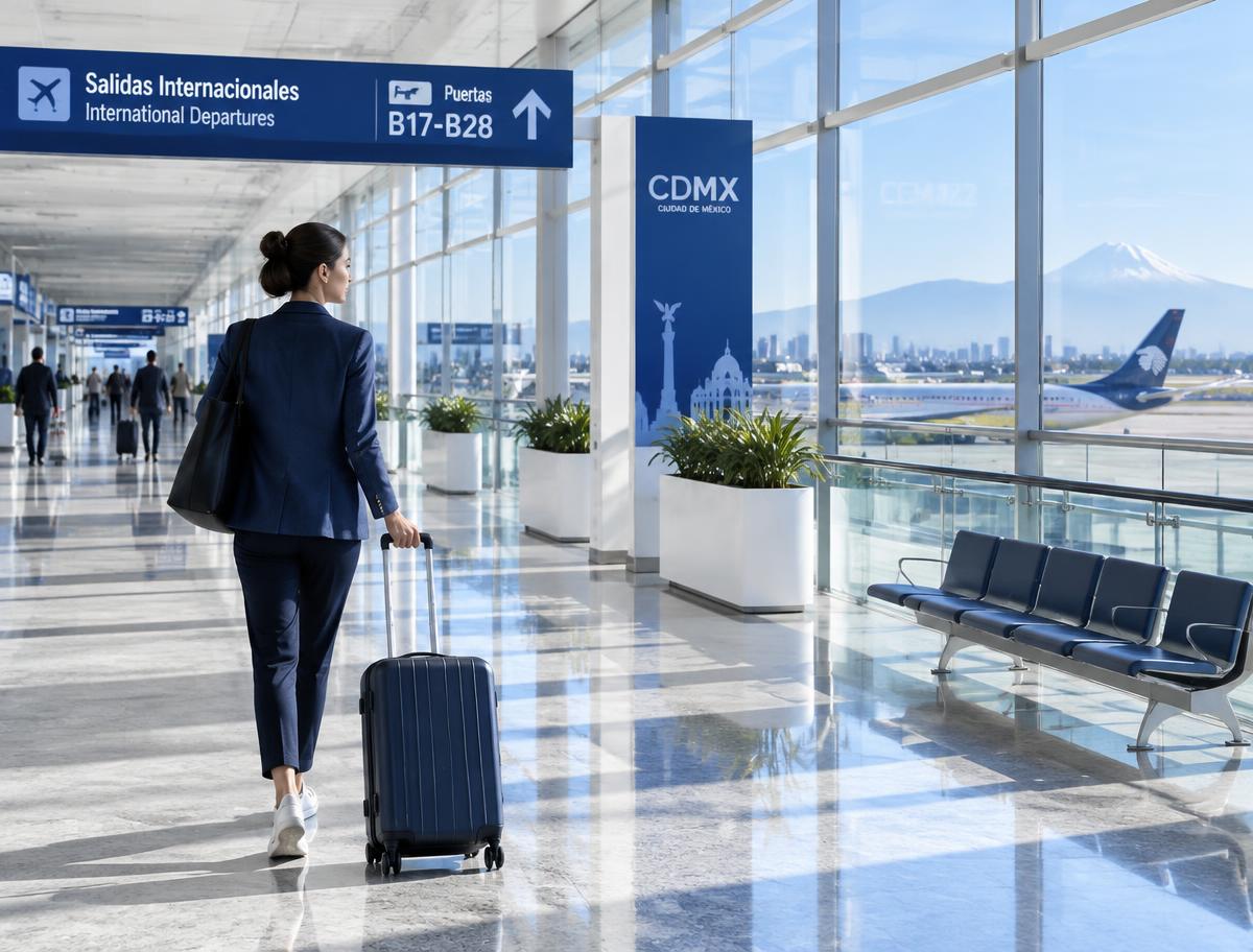 Profesionista llegando al aeropuerto de Ciudad de México